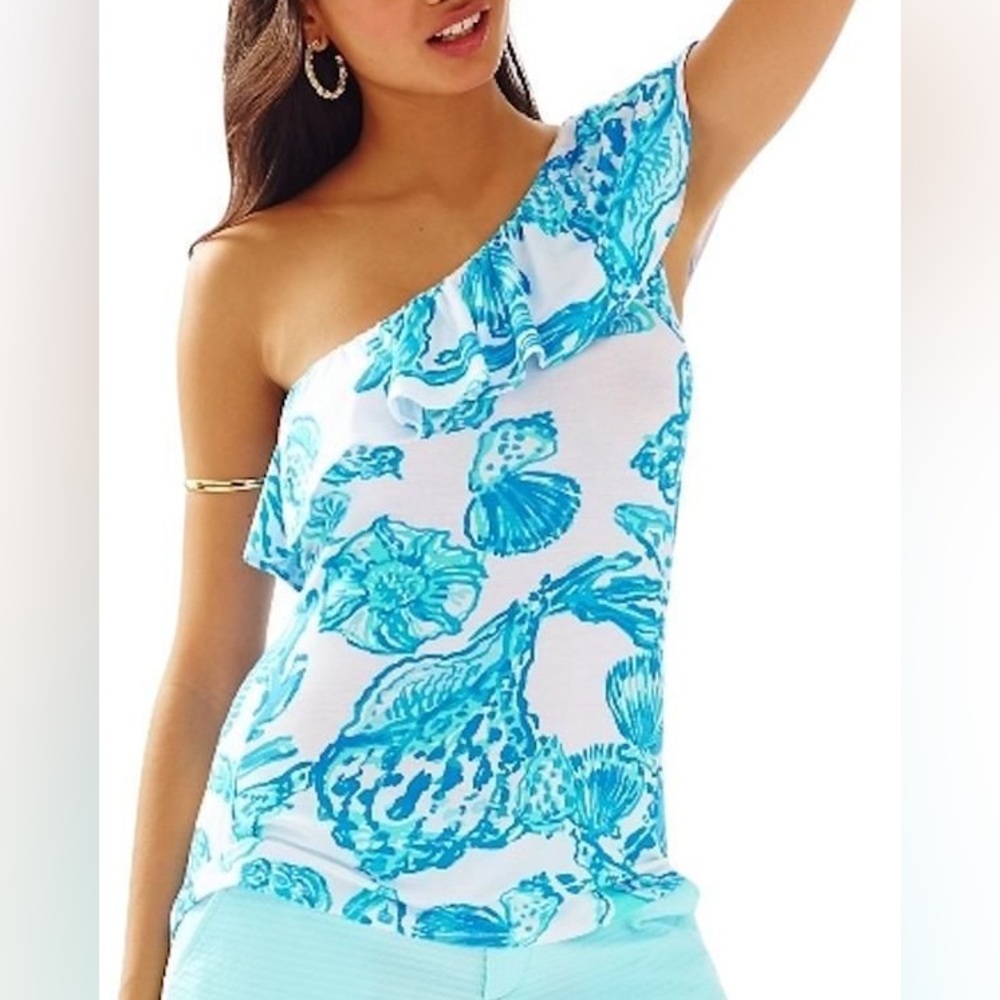 Lilly Pulitzer Women’s Neveah Top Resort White Barefoot Princess One Shoulder XL